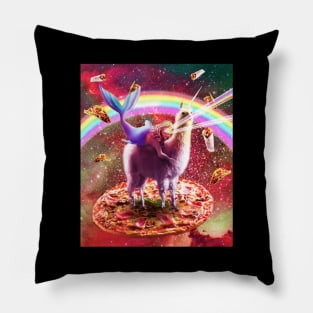 Laser Eyes Outer Space Mermaid Riding Llama Pillow