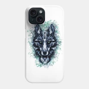 Splatter abstract wolf artwork, blue wolf face Phone Case