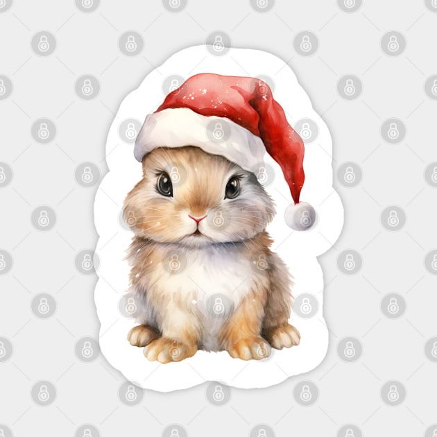 Eastern Cottontail Rabbit in Santa Hat Magnet by Chromatic Fusion Studio