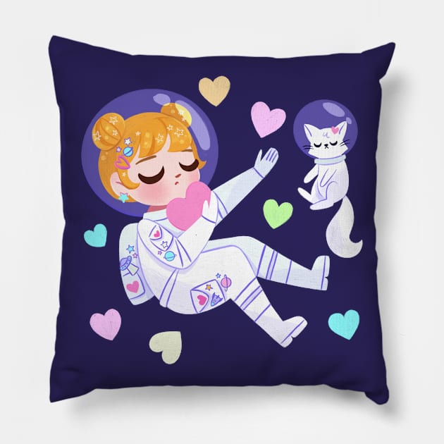 Astronaut Hearts Pillow by Lobomaravilha