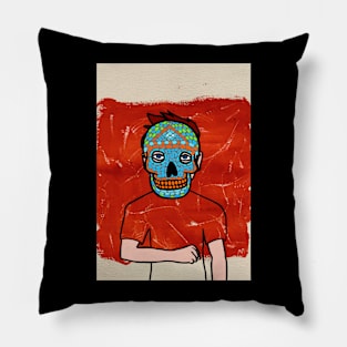 Unnamed: A Mexican-Inspired Male Enigma with Expressive Blue Hues Pillow