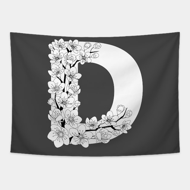 Monochrome capital letter D patterned with sakura twig Tapestry by Alina