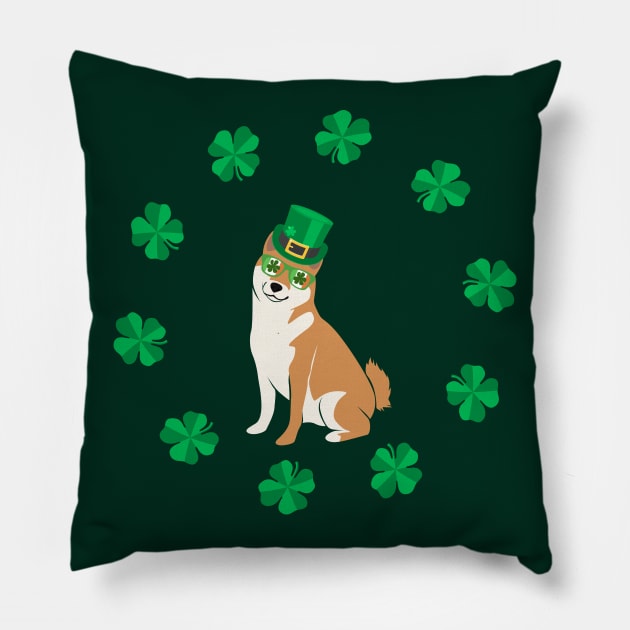 Saint Patrick's Day with Shiba Inu and Cloverleaf Pillow by Seasonal Dogs