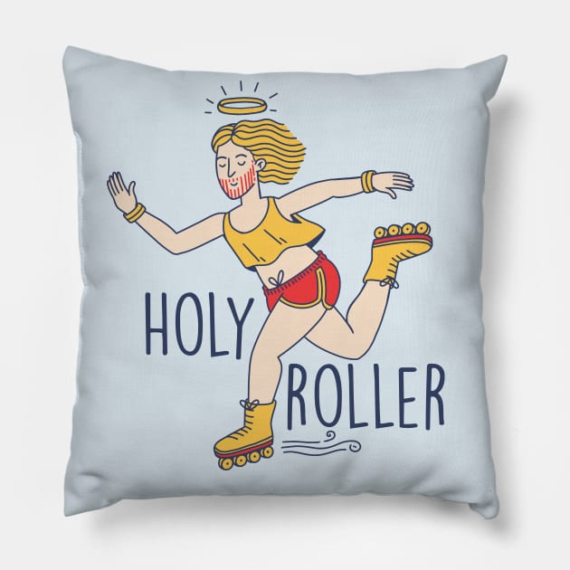 Funny Holy Roller Rollerblading Jesus // Christian Humor Pillow by Now Boarding