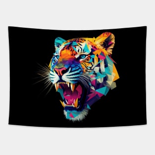 Roaring Polygon Tiger | Colorful Animal Art Tapestry