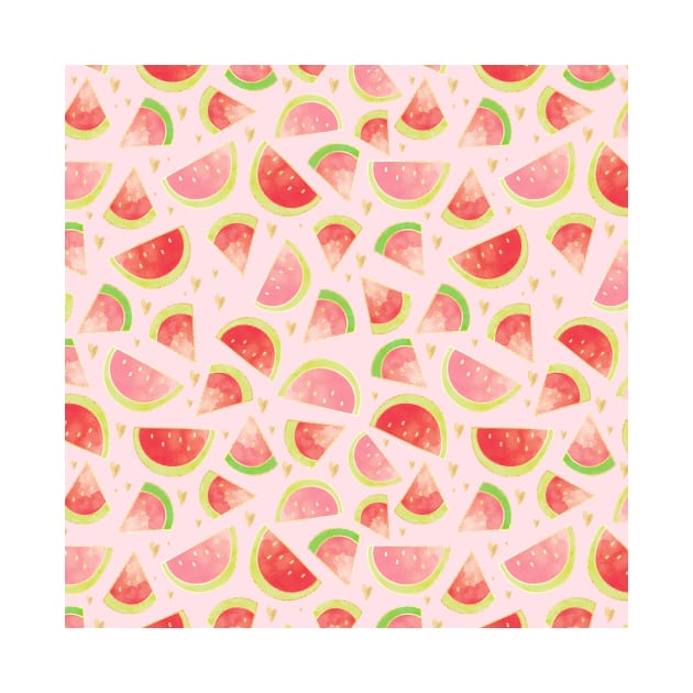 Watermelon Slices & Hearts, Pink by tanyadraws