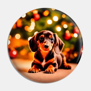 Tiny Dachshund Puppy with Christmas Gifts Pin