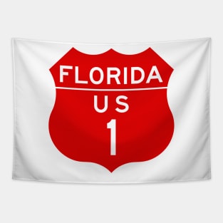 Vintage Florida US Route 1 Highway Sign Key West to Miami Tapestry