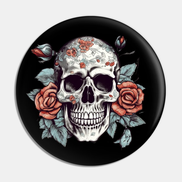 Skull floral Rose Vintage Day of the Dead Pin by dukito