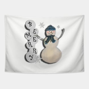 Snowman Lover Gifts, Cute Graphic Design Vintage Snowmen & Snowballs: BE MERRY, Snowflake Winter Gift Tapestry