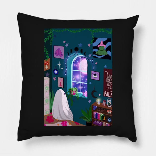 Ghosty with a witchy room Pillow by hgrasel