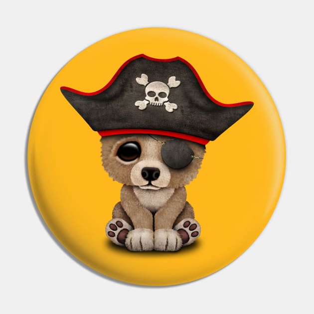 Cute Baby Brown Bear Cub Pirate Pin by jeffbartels