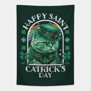 Happy Saint Catrick's Day Cat Leprechaunn Tapestry
