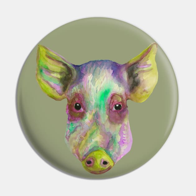 Colorful watercolor pig head Pin by deadblackpony