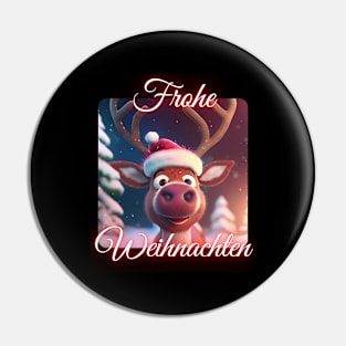 Merry Christmas - Happy Rudolph In The Snow In The Forest Pin