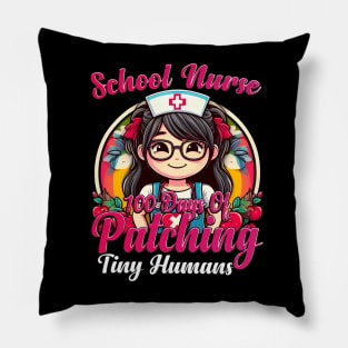 School Nurse 100 Days Of Patching Tiny Humans 100th Day Pillow