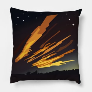 Sunrise cartoon landscape and comet tails Pillow