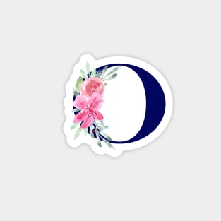 Watercolor Floral Letter O in Navy Magnet