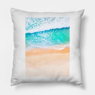 Blue sea waves, Calm blue ocean, Summer sky, Clear blue sky, Baby Blue, Water, Beach, Beach sand Pillow