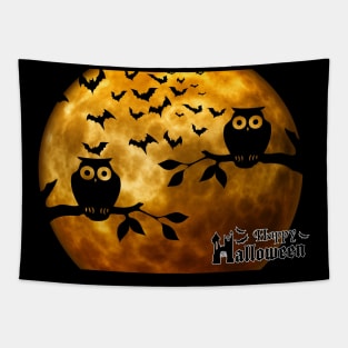 Happy Halloween Owl On Branch Tapestry