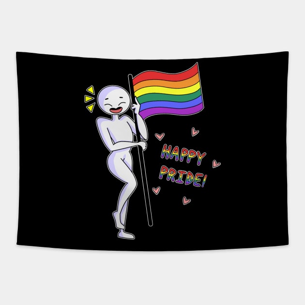 Happy Pride Flag White Tapestry by Cute and Simple