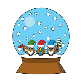 Snow Globe with Three Gnome Owls T-Shirt