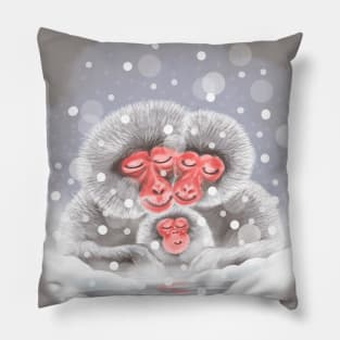 Snow monkey family Pillow