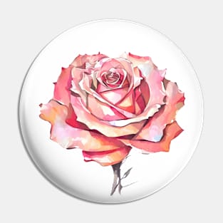 Romantic Orange Pink Hues Isolated Rose Blossom Artistic Watercolor Rose Painting Pin
