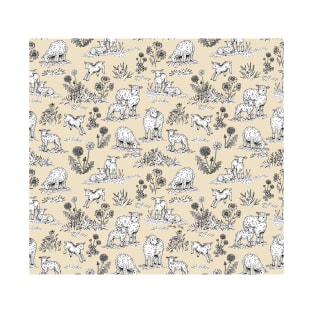 Sheep and Lambs on a Pasture Toile de Jouy (Beige) T-Shirt