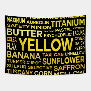 Word Cloud - Shades of Yellow (Black Background) Tapestry