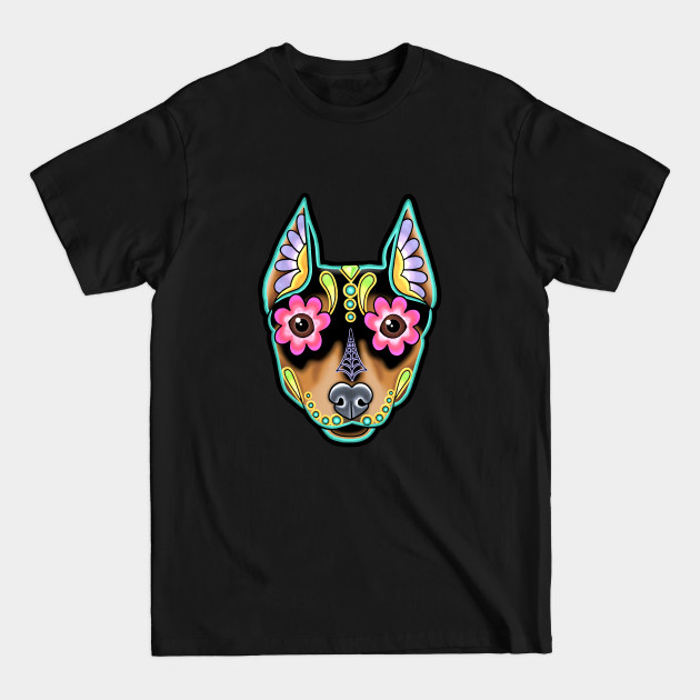 Disover Min Pin - Day of the Dead Miniature Doberman Pinscher Sugar Skull Dog - Min Pin - T-Shirt