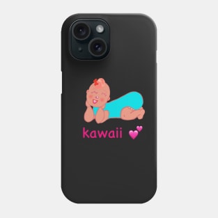 Cute Kawaii baby with the word kawaii and pink hearts Phone Case