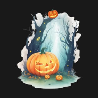 Enchanted forest halloween Pumpkin Sticker T-Shirt