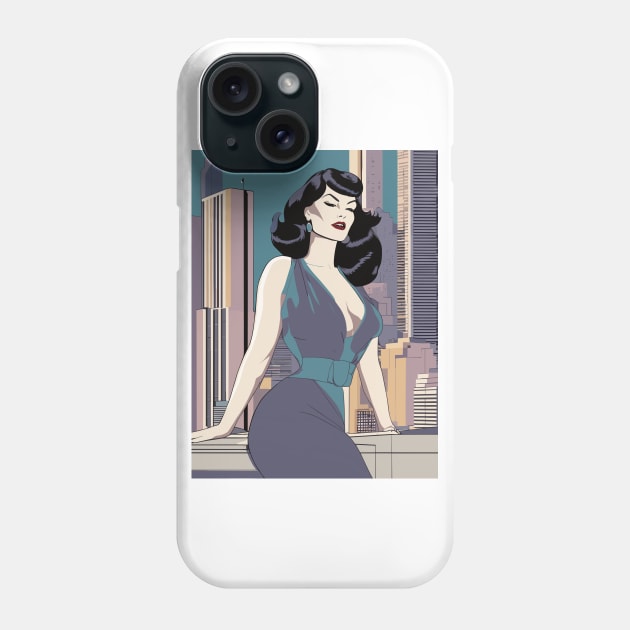 Azure Charm Ledge Sitter Bettie Page Retro Art Deco Phone Case by di-age7