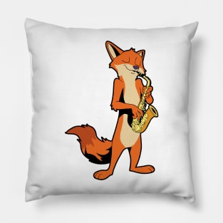 Comic fox playing saxophone Pillow