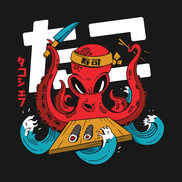Cartoon Octopus Sushi Chef by SLAG_Creative