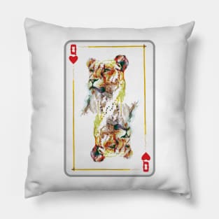 Lioness Head Queen of Hearts Playing Card Pillow