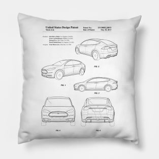 Tesla Model S Electric Car Vintage Patent Drawing Pillow