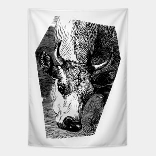 Cow Portrait Black and White Illustration Tapestry