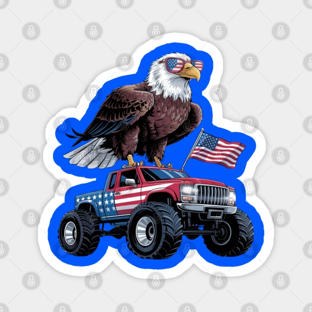 Monster truck bald eagle usa independence day celebration 4th of july Magnet by Creatifly Graphic Tees