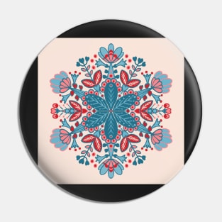 Blue, Pink and Red Mandala Snowflake Pattern Pin