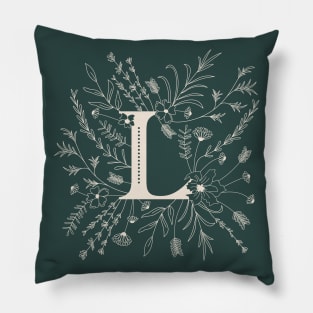 Botanical Letter L (Forest Green) Pillow