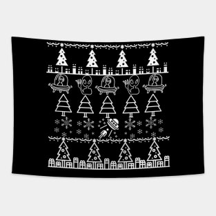 Alien White Ugly Christmas Sweater Design Tapestry