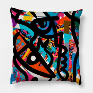 Abstract Graffiti Creatures Black and White Pillow