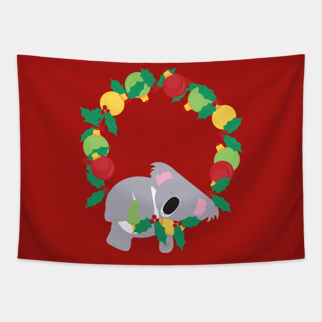 Christmas wreath koala Tapestry by creativemonsoon