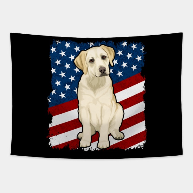 Yellow Labrador Dog American Flag Tapestry by RadStar