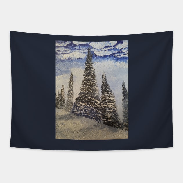 Winter Forest oil painting by Tabitha Kremesec Tapestry by Tabitha Kremesec 