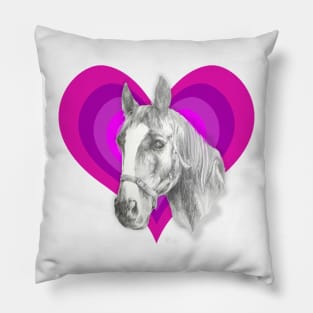 Beautiful pencil drawing of a horse on a rainbow heart Pillow