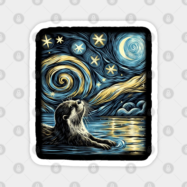 Whisker Wonderland Otter Elegance, Starry Night for Wildlife Lovers Magnet by Mushroom Time