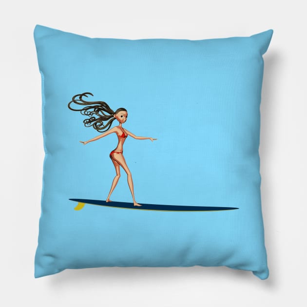 Surfing Girl Pillow by AKdesign